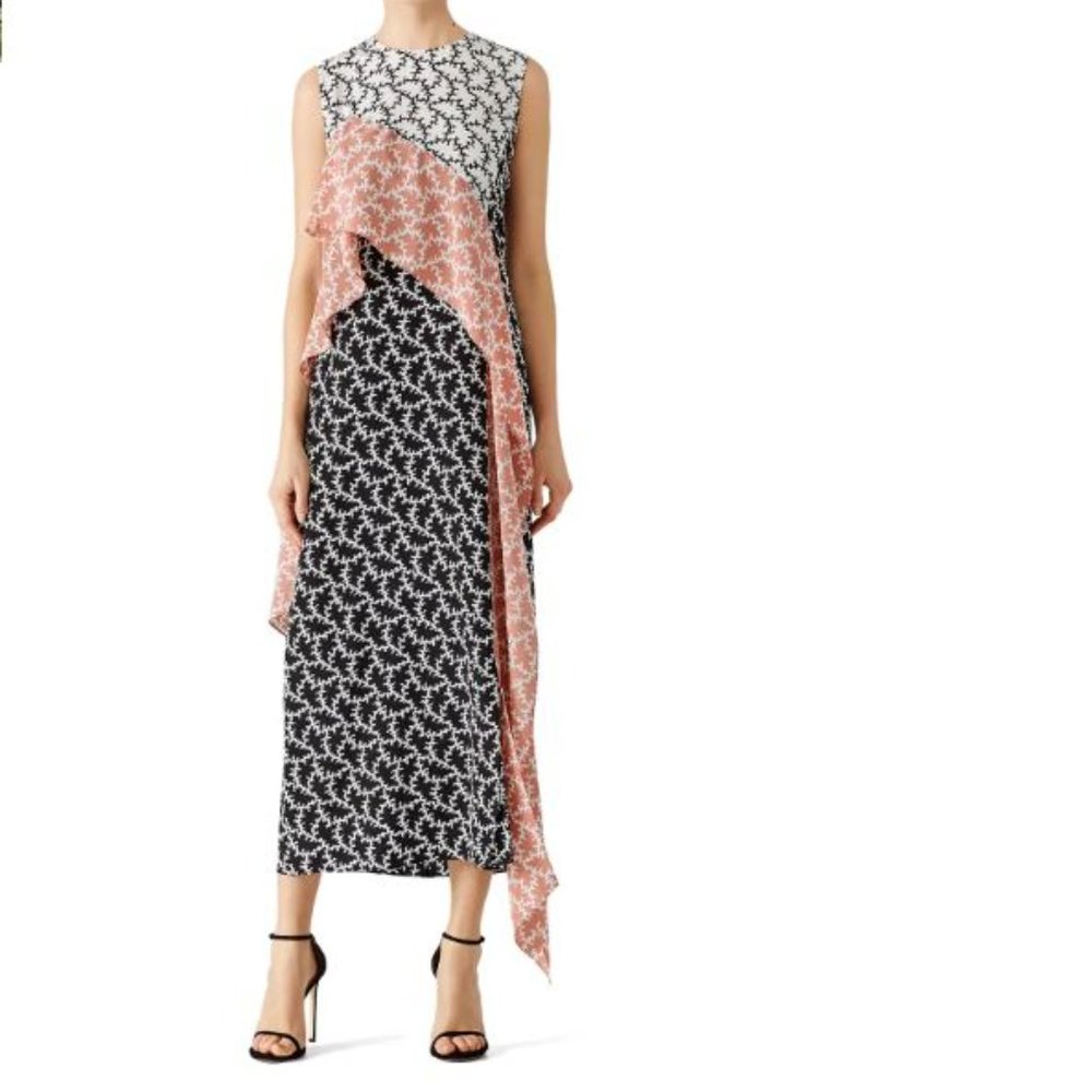 Diane von Furstenberg Silk Pink Printed Ruffle Midi Dress